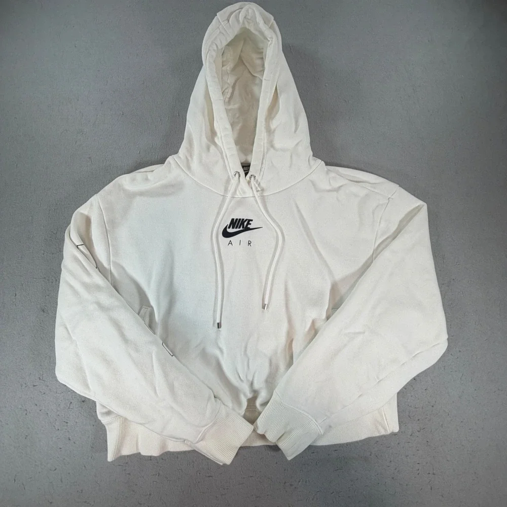 Nike Air Cropped Hoodie Sail White Fleece Sweatshirt Womens Large CJ3105-133